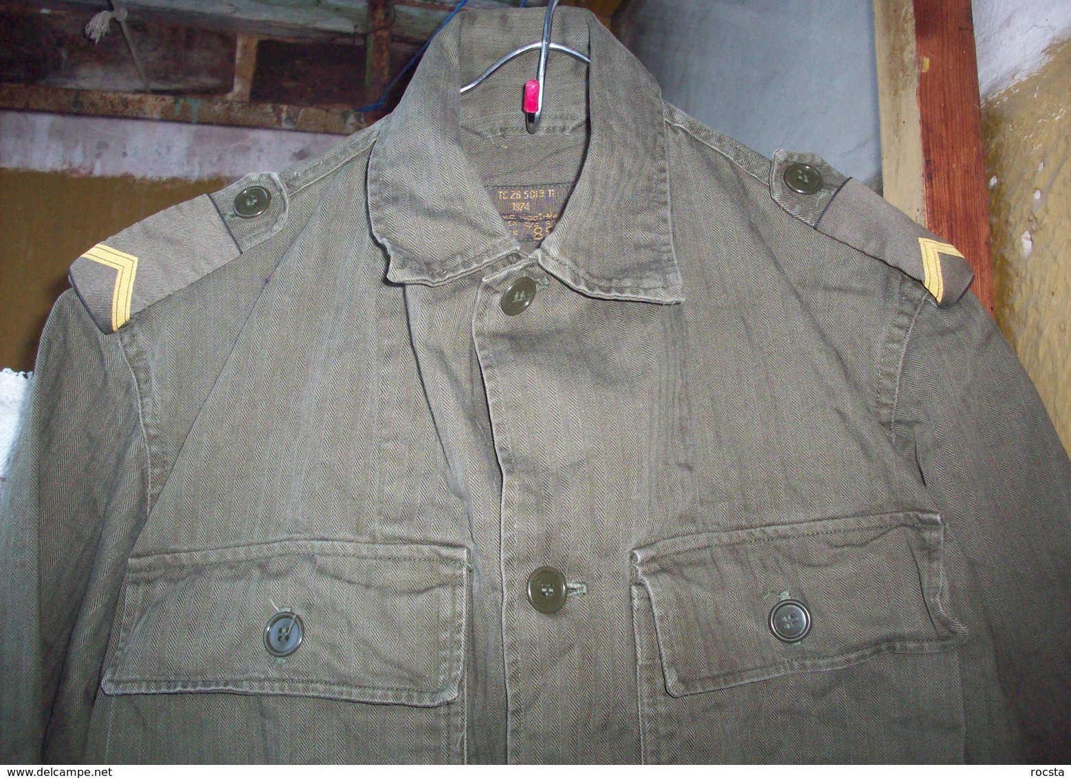 Vintage 1974 Dutch Military Field Combat Olive Cotton Jacket With Epaulets - Uniforms