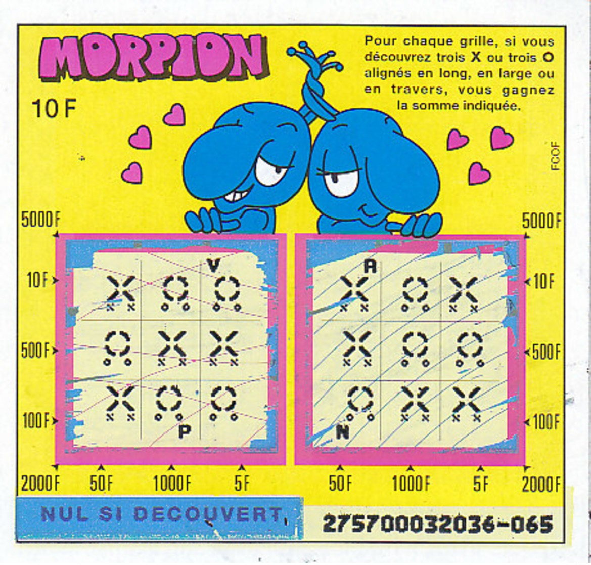 Morpion 2 Jeux ,émission N° 1 ,série 27570 - Billetes De Lotería