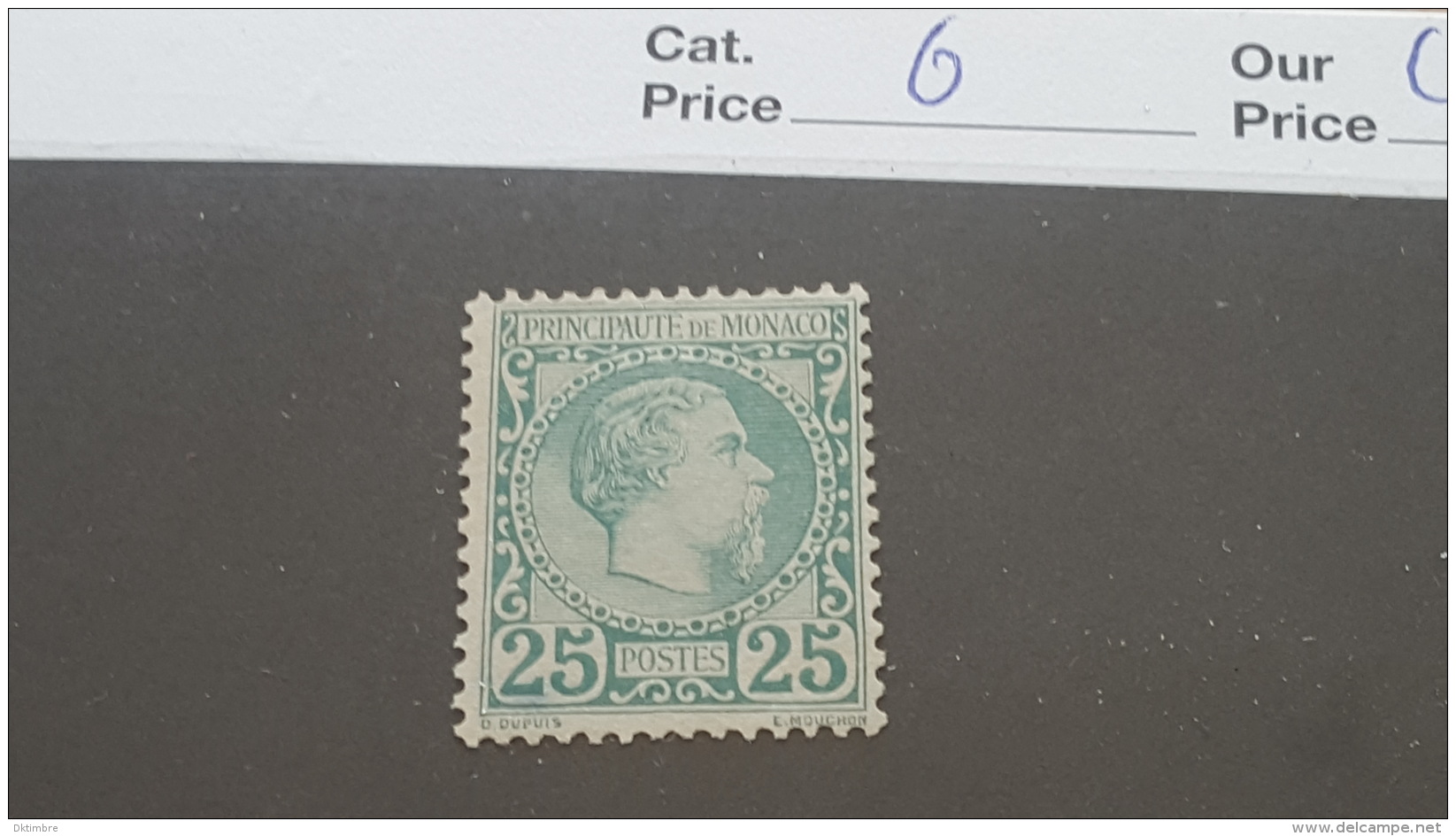 LOT 394523 TIMBRE DE MONACO NEUF*  N°6 VALEUR 1020 EUROS - Neufs