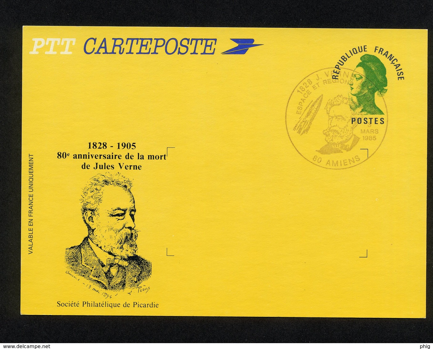 ENTIER CP N°2484A-CP DE 1984 LIBERTE DE GANDON"ILLUSTRE PORTRAIT JULES VERNE"CACHET TEMPORAIRE AMIENS 03/03/1985-ETAT** - Overprinter Postcards (before 1995)