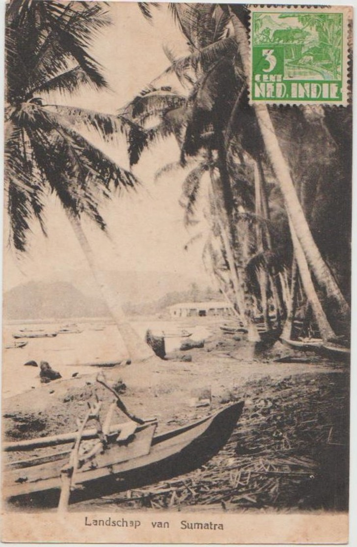 CPA INDONESIA INDONESIA SUMATRA Bord De Mer Beach Timbre Stamp 1936 - Indonesia