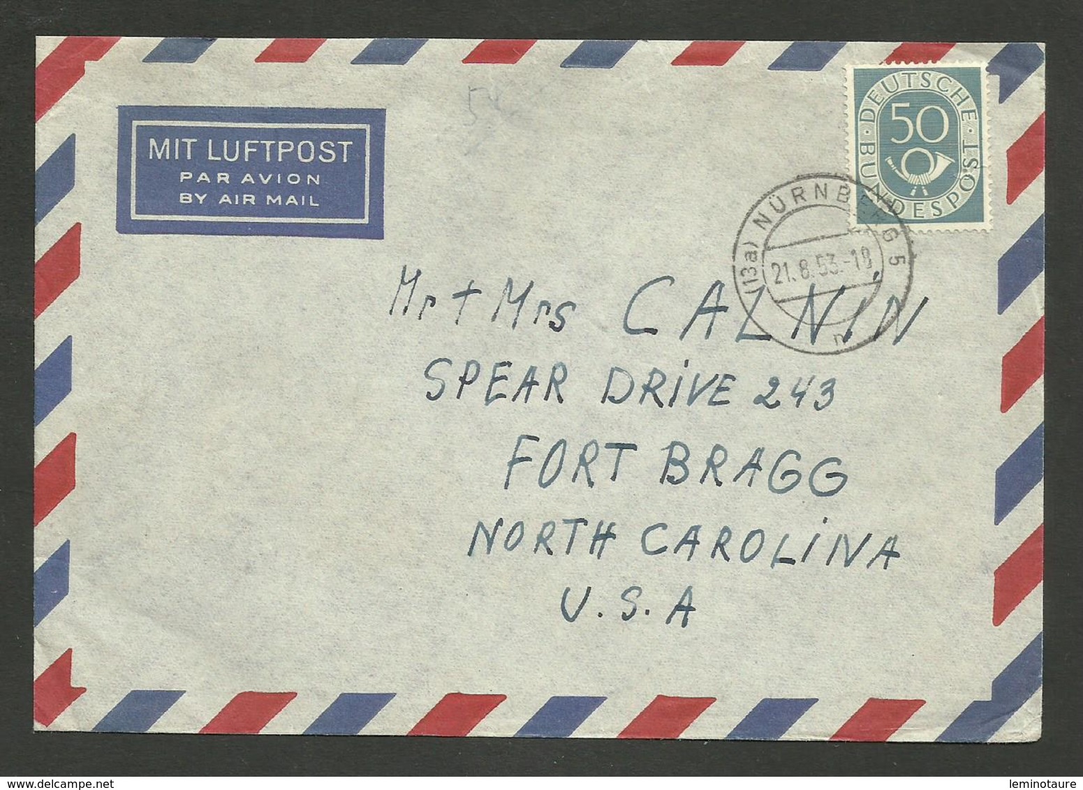 Lettre - Cover - Briefe Avion  >>> U.S.A. / NURNBERG 21.08.1953 - Briefe U. Dokumente