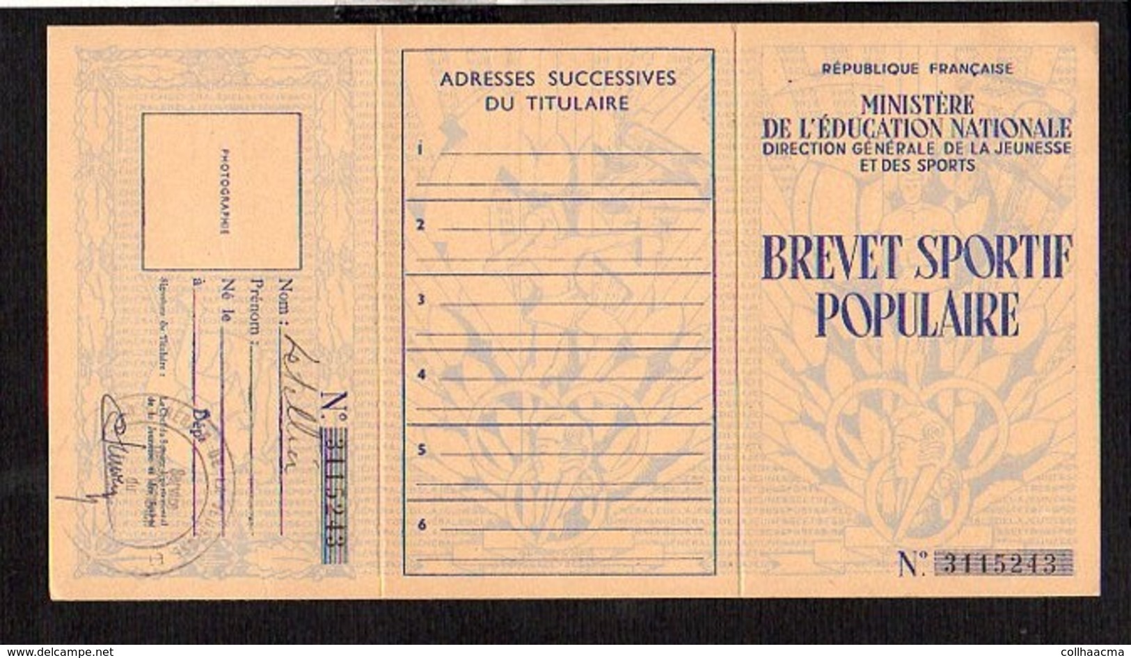 Carte 3 Volets "Brevet Sportif Populaire" Avec Timbre 1958 - Diplômes & Bulletins Scolaires