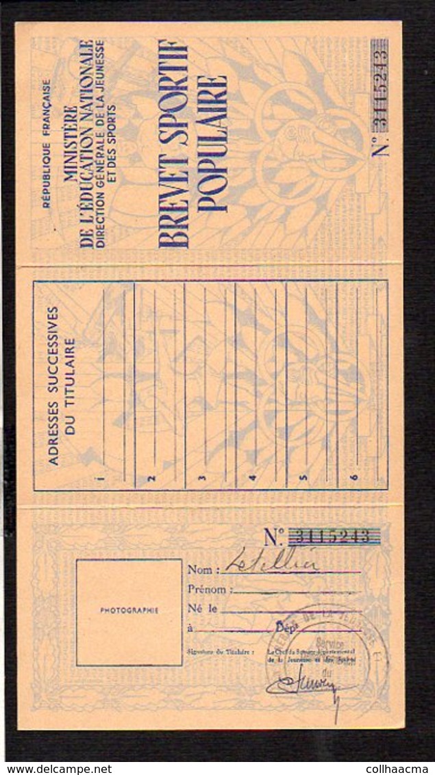 Carte 3 Volets "Brevet Sportif Populaire" Avec Timbre 1958 - Diplômes & Bulletins Scolaires