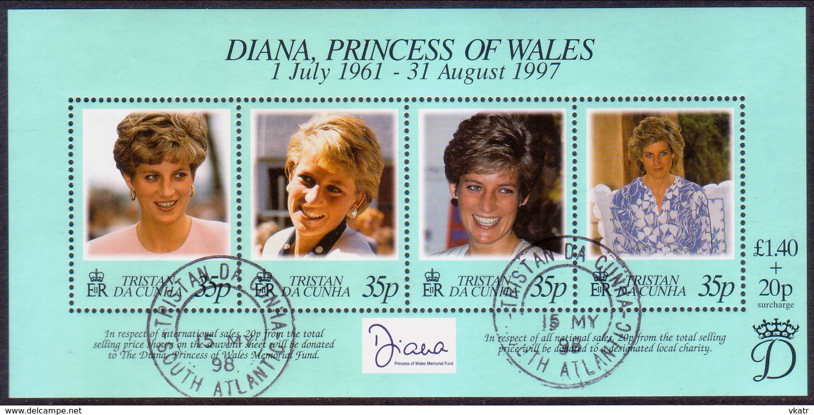 TRISTAN DA CUNHA 1998 SG #637 M/s Used Diana, Princess Of Wales - Tristan Da Cunha