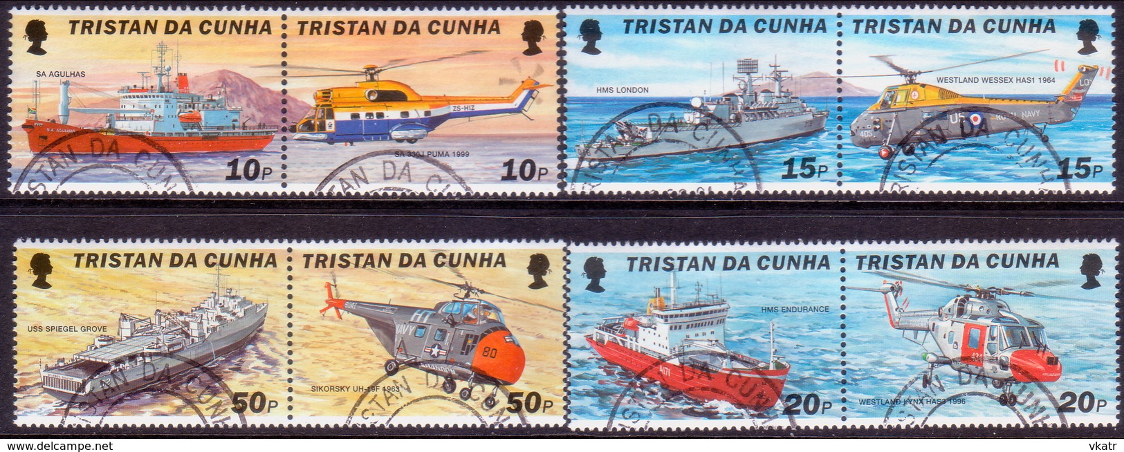 TRISTAN DA CUNHA 2000 SG #688-95 Compl.set In Used Horiz.pairs Helicopters And Ships - Tristan Da Cunha