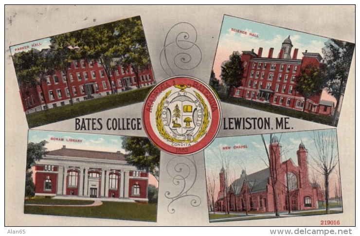 Lewiston Maine, Bates College, Multi-view Of Campus Buildings, C1910s Vintage Postcard - Lewiston