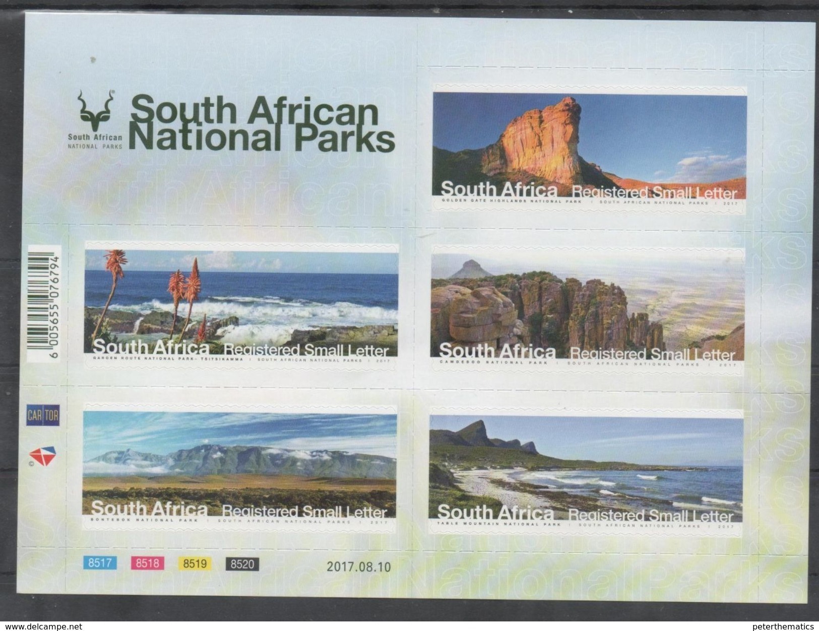 SOUTH AFRICA, 2017, MNH,NATIONAL PARKS, MOUNTAINS, COASTS,  SHEETLET - Other & Unclassified