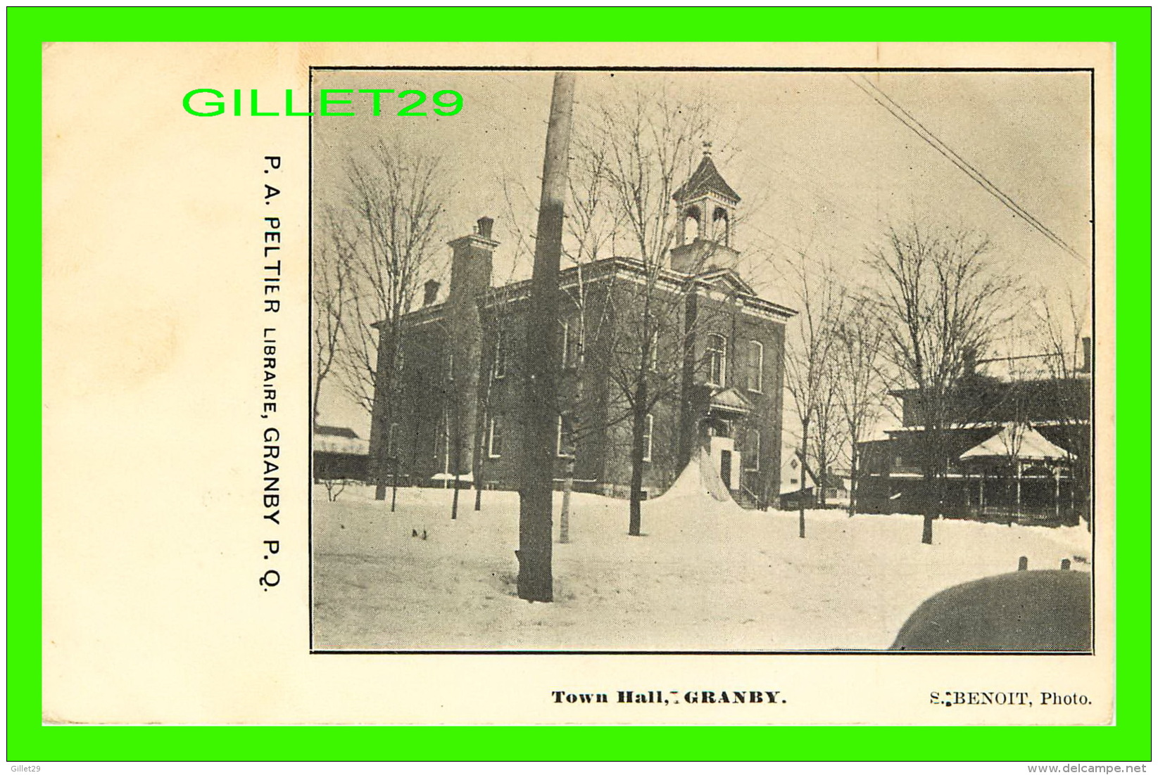 GRANBY, QUÉBEC - TOWN HALL - HOTEL DE VILLE -  P. A. PELTIER, LIBRAIRE - S. BENOIT, PHOTO - - Granby