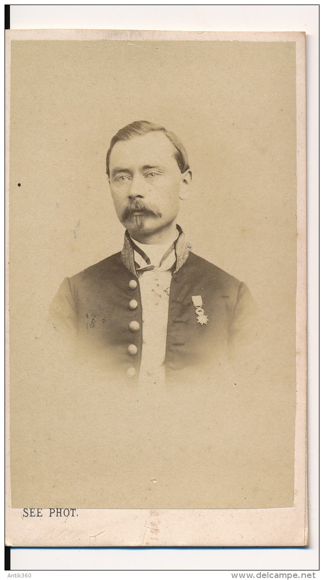 Photo Ancienne CDV Portrait D'un Officier Médecin ? Polytechnique  Décoration Circa 1870 Photographie Sée - Guerre, Militaire