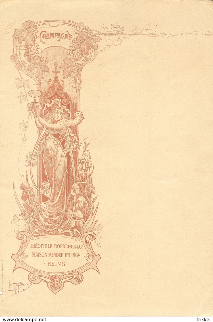 Spijskaart ? Menu ? Champagne Theophile Roederer & Co Reims (18 X 27 Cm) Jugendstil Art Nouveau Leo Hinoré - Menus