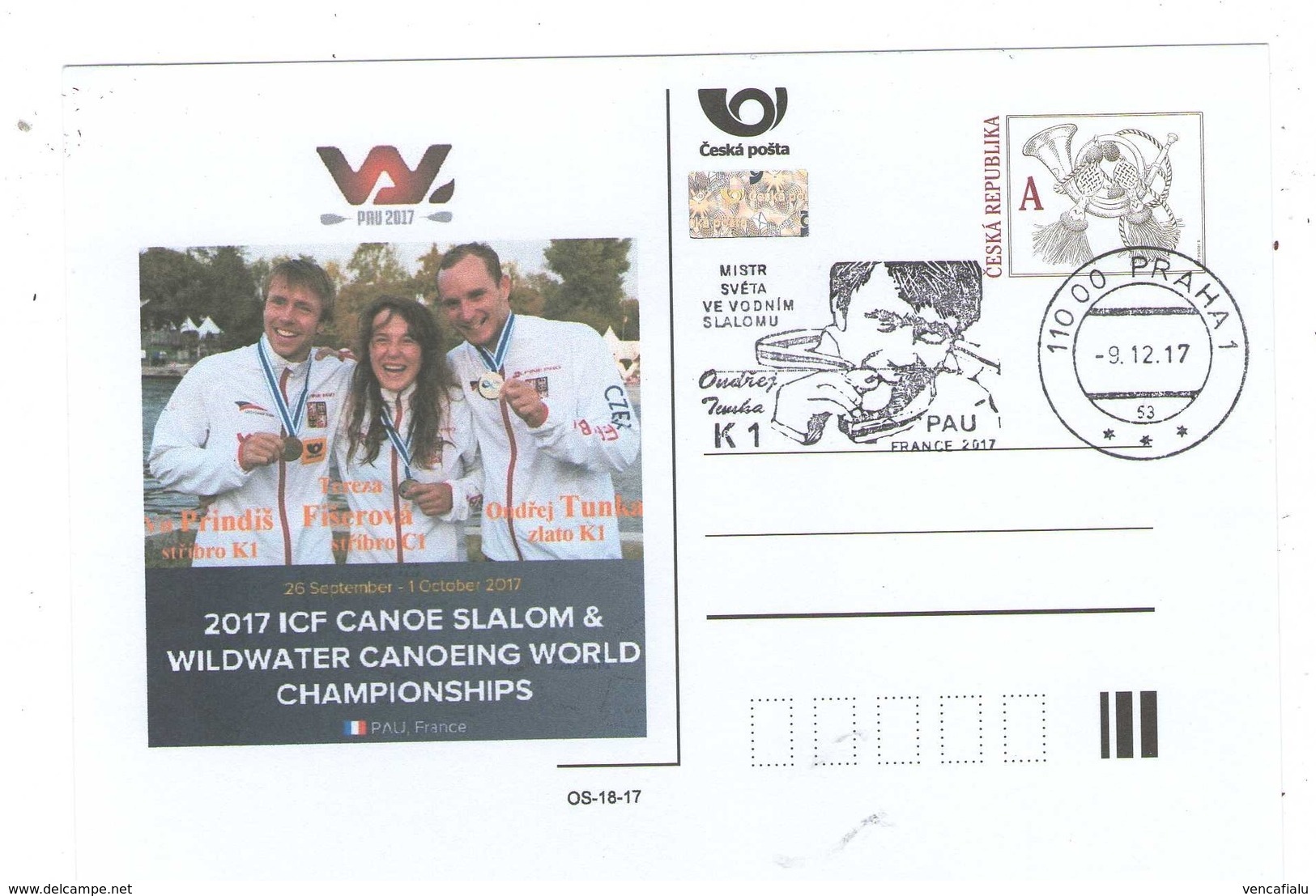 Czech Republic 2017 - World Champion O. Tunka, K1, Special Postal Stationery And Cancellation - Kanu