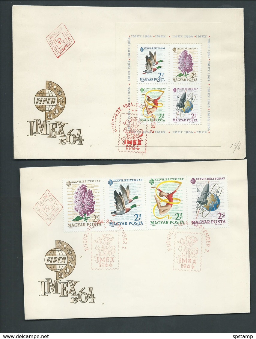 Hungary 1964 Imex Mexico Exhibition Strip Of 4 & Miniature Sheet On 2 FDC Clean Unaddressed - Covers & Documents