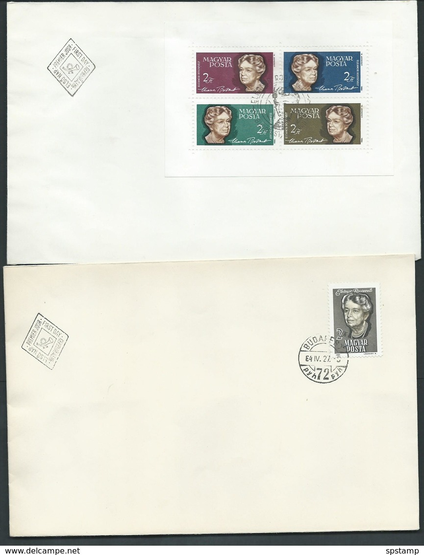 Hungary 1964 Eleanor Roosevelt Single & Sheet Of 4 With Margins On 2 FDC Clean Unaddressed - Covers & Documents