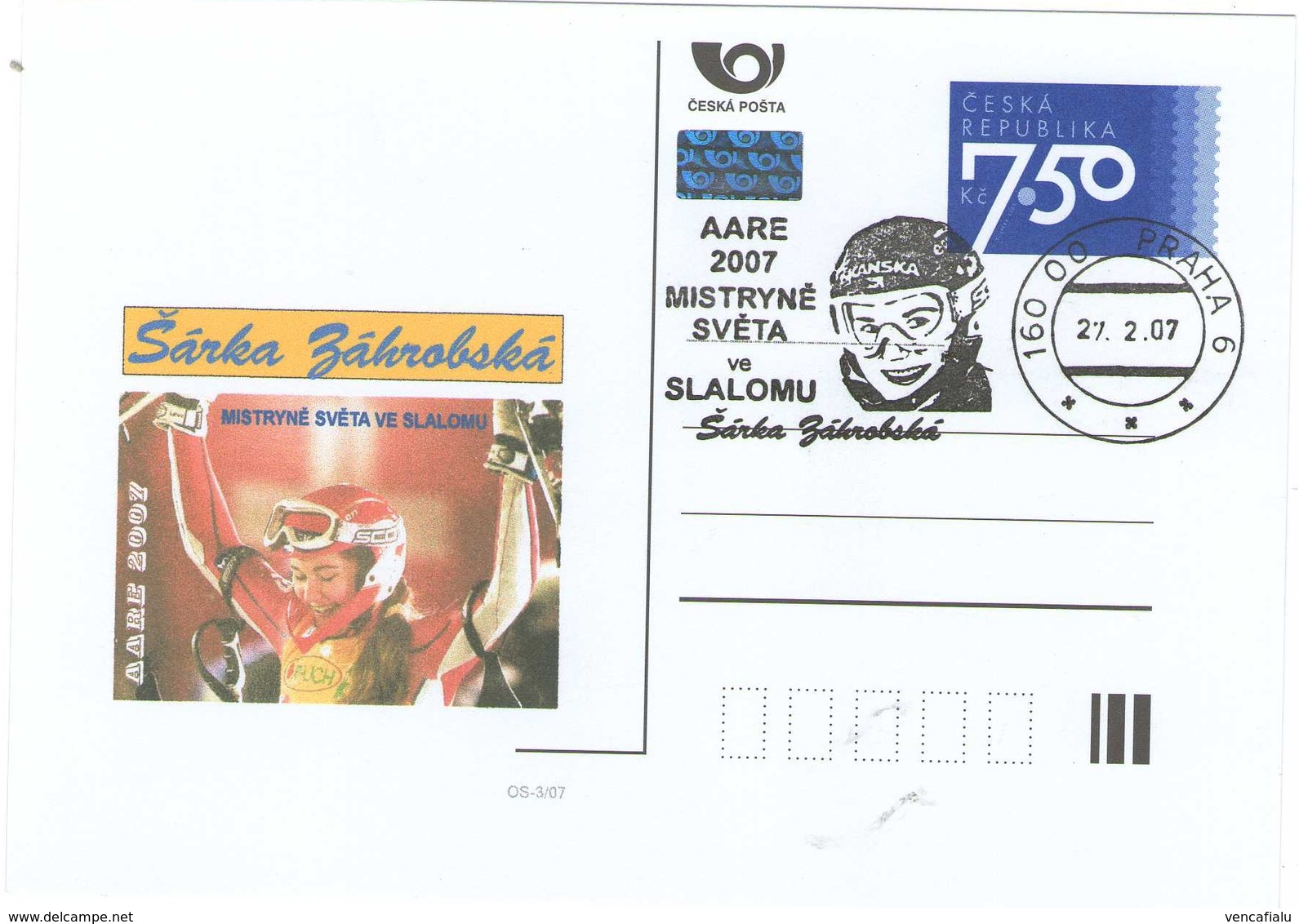 Czech Republic 2007 - S. Zahrobska, World Winner In Slalom, Special Postal Stationery And Cancellation - Jetski