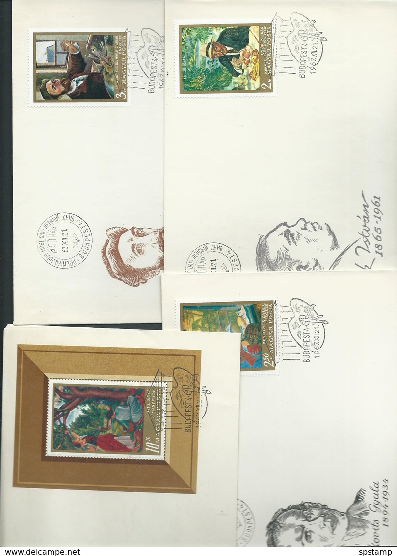 Hungary 1967 Paintings Set Of 7 & Miniature Sheets On 8 FDC Fine Unaddressed - Covers & Documents