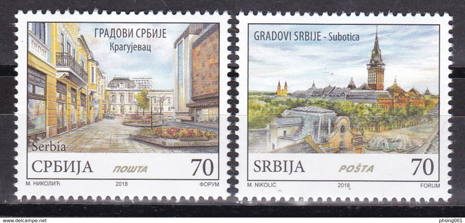 Serbia 2018 Cities, Kragujevac, Subotica, Fountain, Park, Square, Town Hall, Synagogue, Architecture, Judaica, Set MNH - Serbia