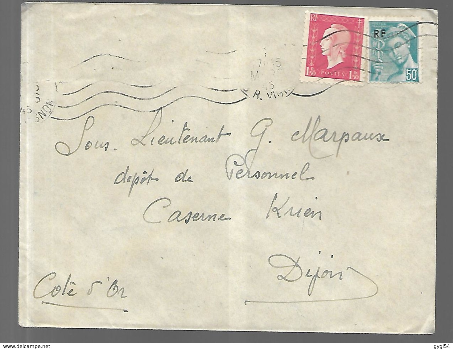 France Lettre De Mai 1945  De Paris Vers Dijon - Otros & Sin Clasificación