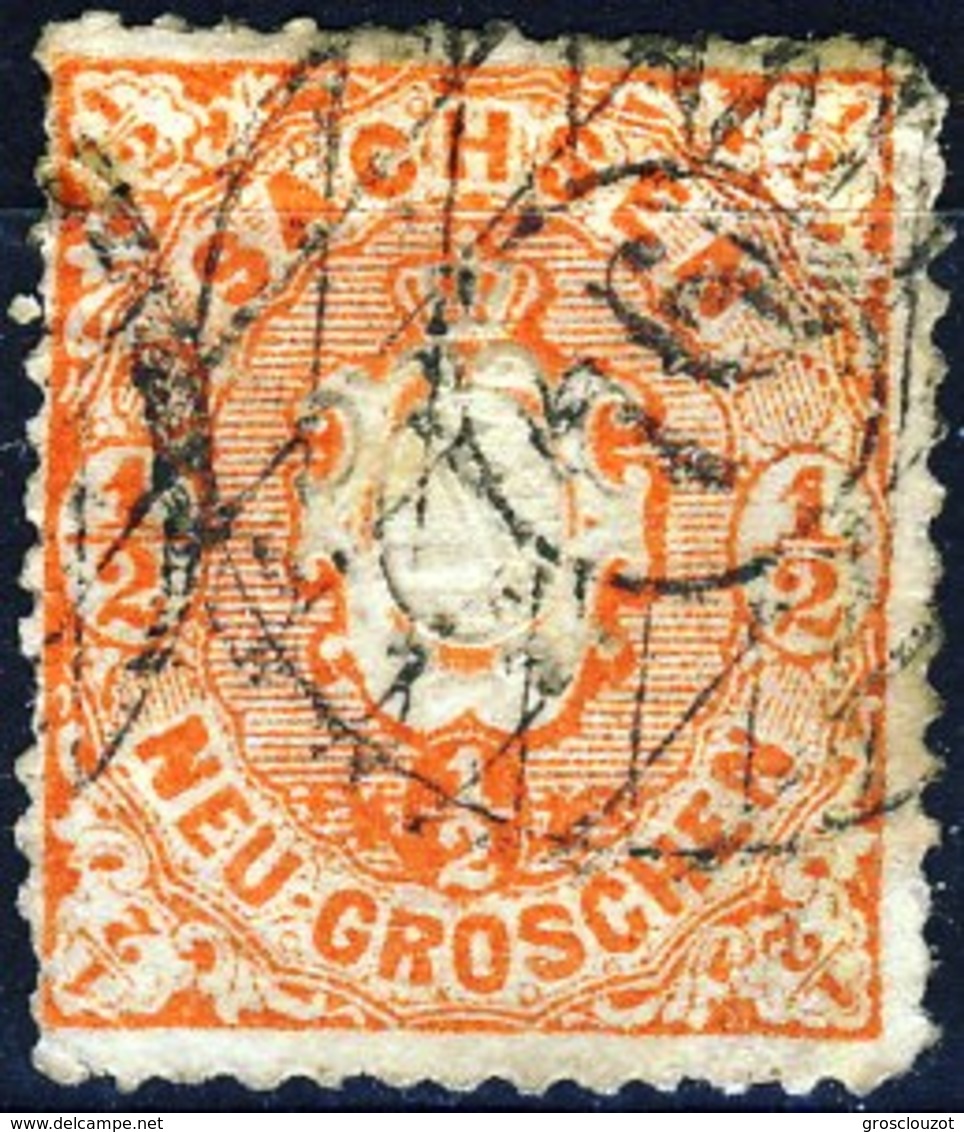 Germania Sachsen 1863 UN N. 14A N. 1 E Mezzo Rosso Arancio Usato Cat. € 6 - Sachsen
