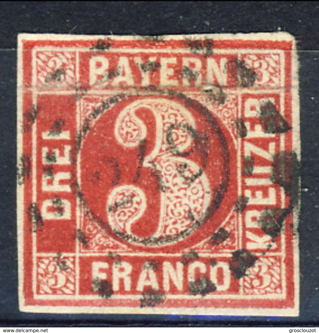 Germania Baviera 1861 - 62 UN N. 10 K. 3 Rosso Usato Cat. € 5 - Usati