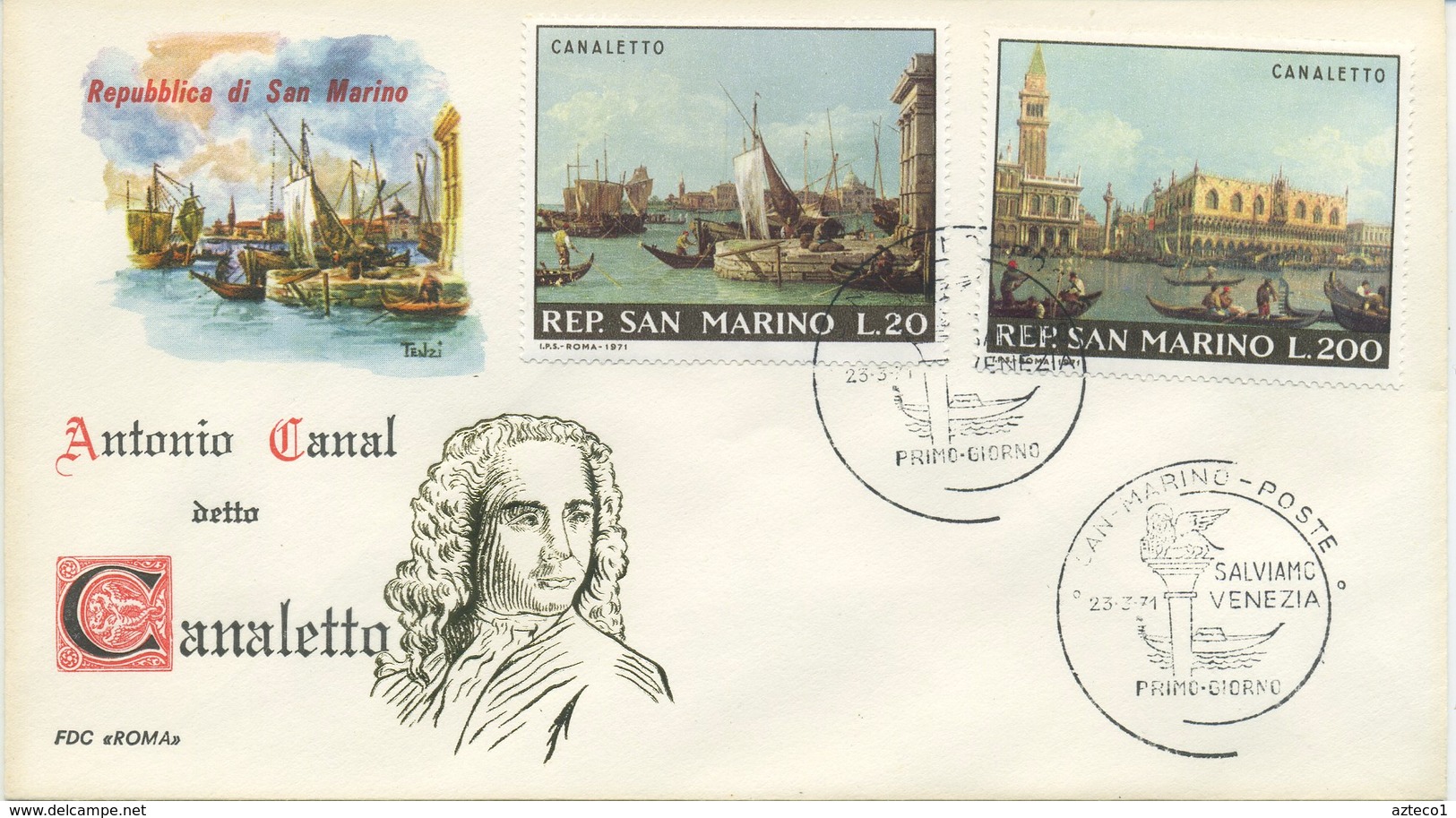 SAN MARINO - FDC ROMA 1971 - CANALETTO - ARTE - SALVIAMO VENEZIA - FDC