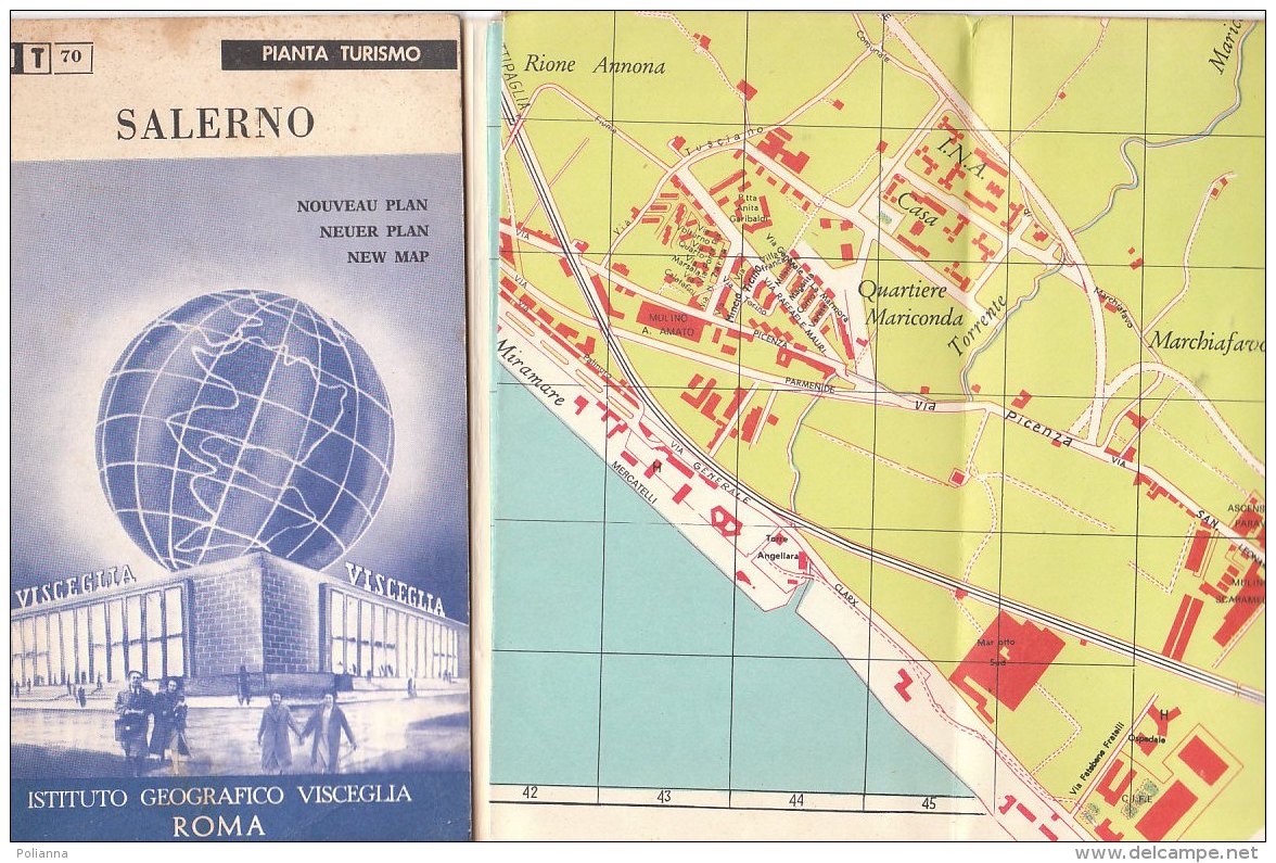 B1939 - CARTINA - PIANTA TURISMO SALERNO Istituto Geografico Visceglia Anni '60 - Carte Topografiche