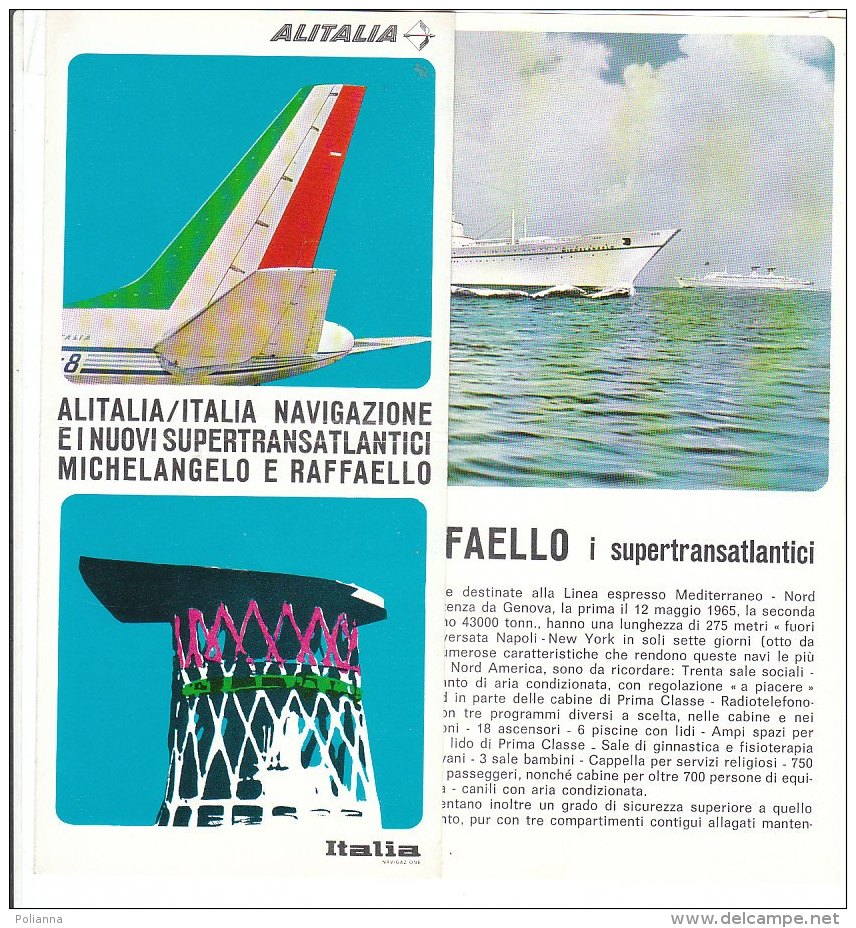 B1960 - AVIAZIONE - SERVIZI ARIA/MARE - Brochure ALITALIA ITALIA NAVIGAZIONE - NAVI MICHELANGELO E RAFFAELLO Anni '70 - Pubblicità
