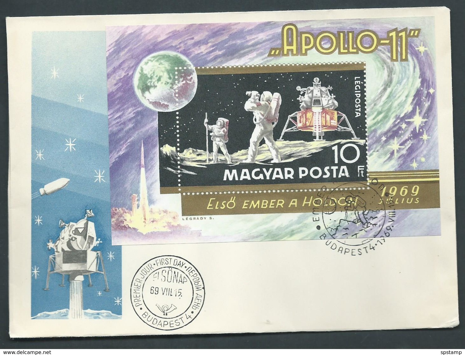 Hungary 1969 Apollo XI Space Miniature Sheet On FDC Fine Unaddressed - Covers & Documents