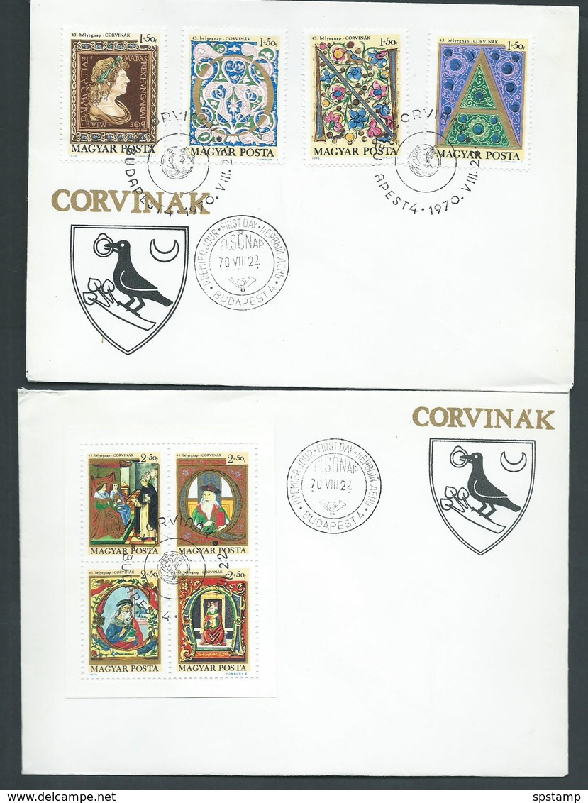 Hungary 1970 Stamp Day Corvinak Set Of 4 & Miniature Sheet On 2 FDC Fine Unaddressed - Covers & Documents