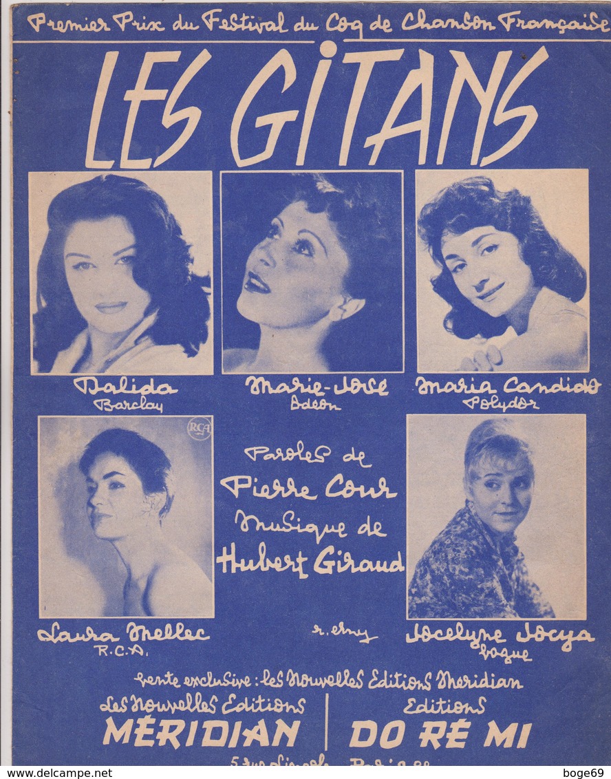 (RG1) LES GITANS , DALIDA , MARIA CANDIDO , MARIE JOSE , Musique HUBERT GIRAUD - Partitions Musicales Anciennes