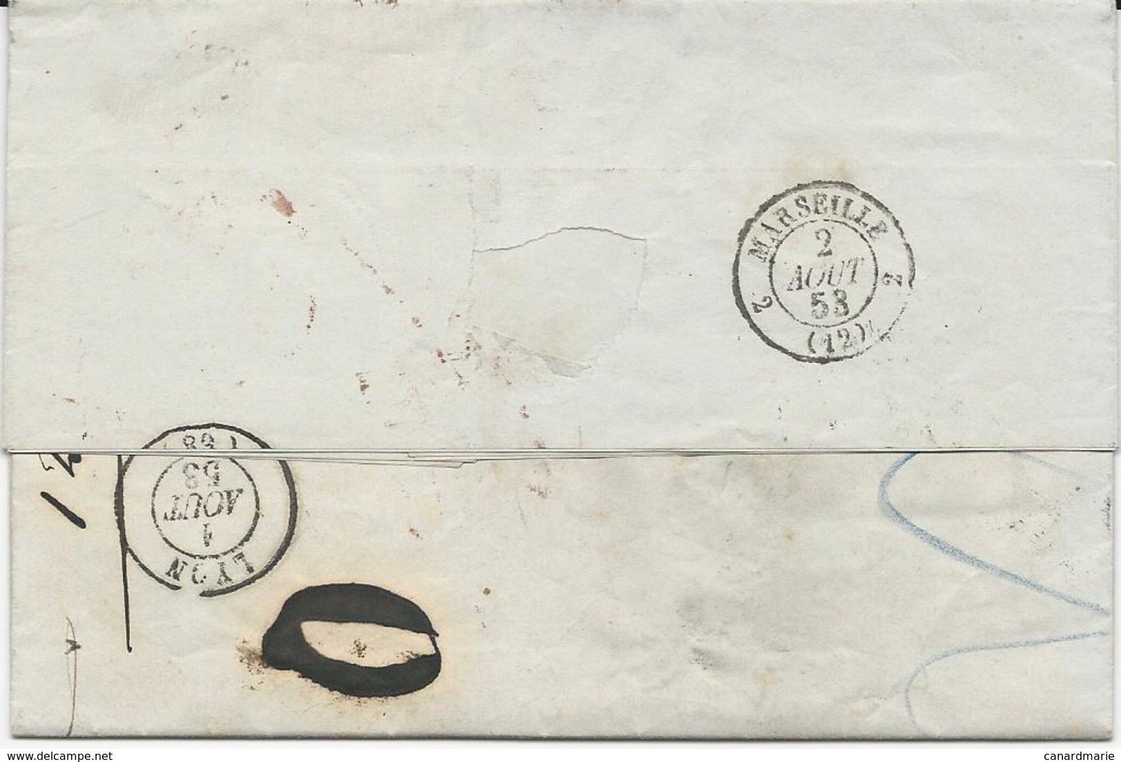 LETTRE 1853 AVEC CACHET D'ENTREE NOIR SUISSE 2 MORTEAU 2 - Marques D'entrées