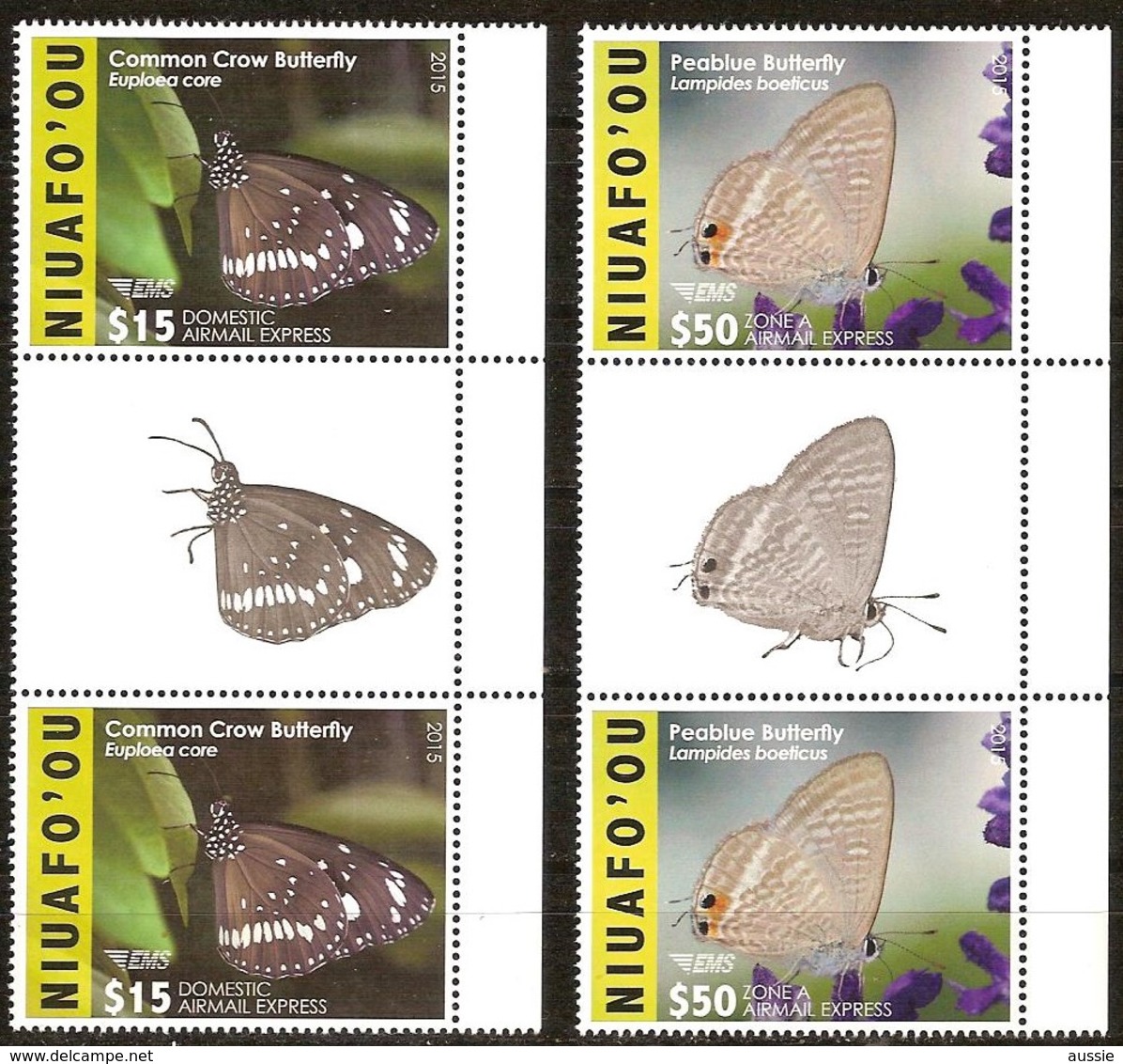 Tonga Niuafo'ou 2015 Yvertn° LP PA 5-6 Gutterpair *** MNH Cote 260 Euro Faune Papillons Vlinders Butterflies - Tonga (1970-...)