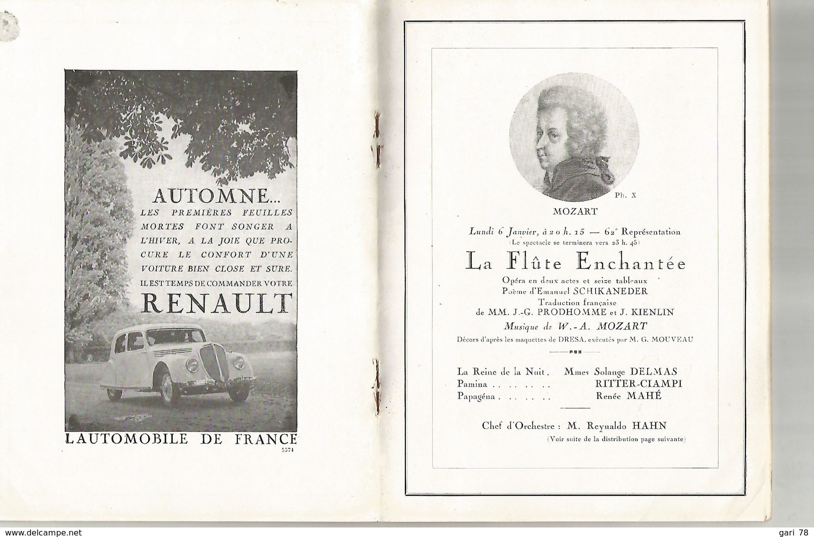 Programme De 1936 Opéra, La Flûte Enchantée De Mozart, Académie Nationale De Musique Et De Danse - Programs