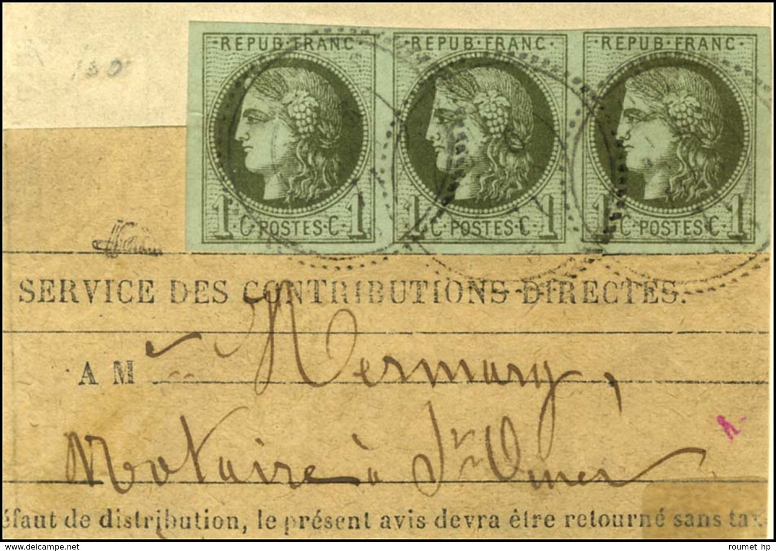 Càd De Distribution / N° 39 Bande De 3 Sur Fragment D'imprimé Sous Bande. 1871. - TB. - R. - 1870 Uitgave Van Bordeaux