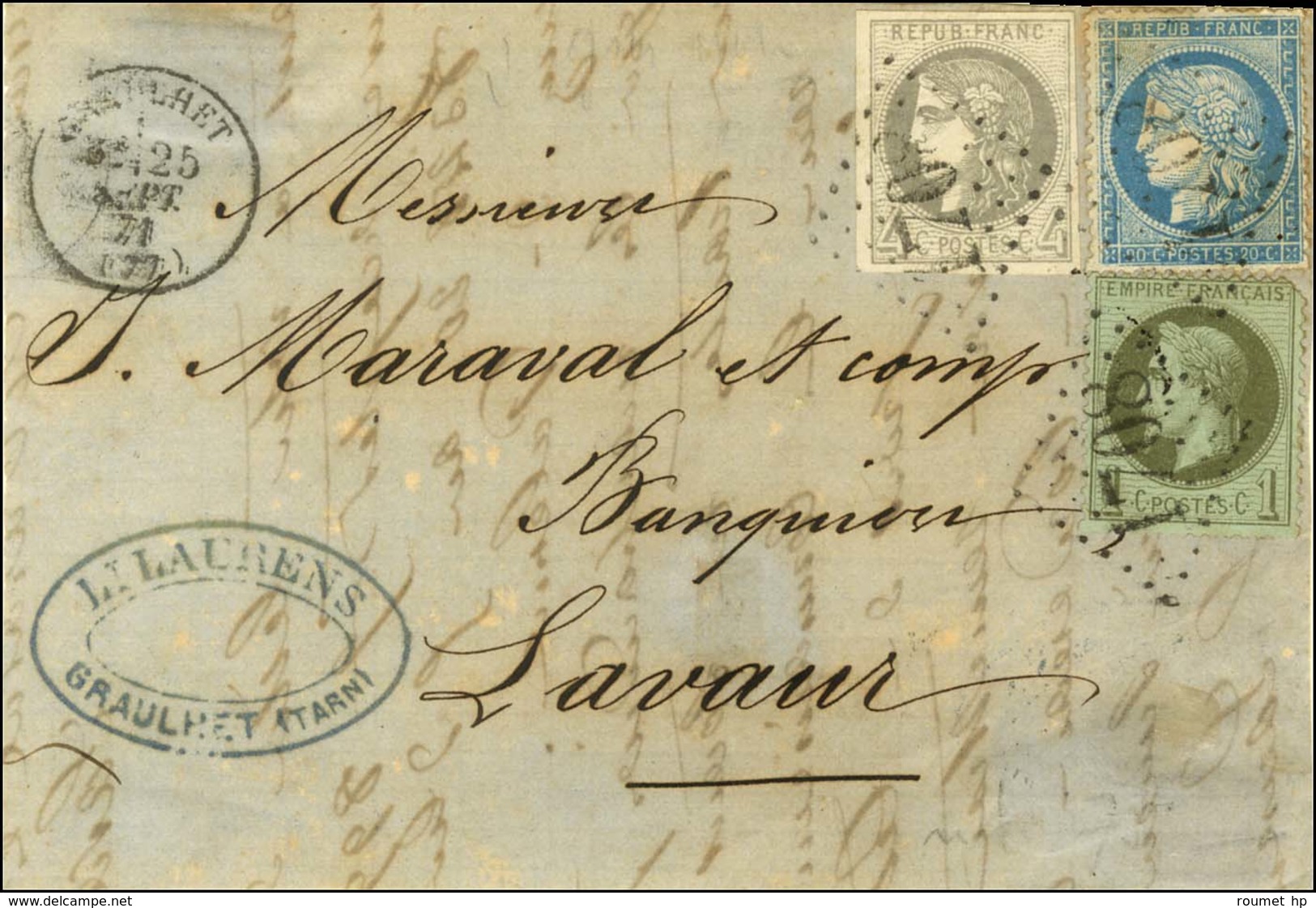 GC 1708 / N° 25 + 37 + 41 Càd T 16 GRAULHET (77) 25 SEPT. 71 Sur Devant De Lettre Pour Lavaur. - TB. - 1870 Bordeaux Printing