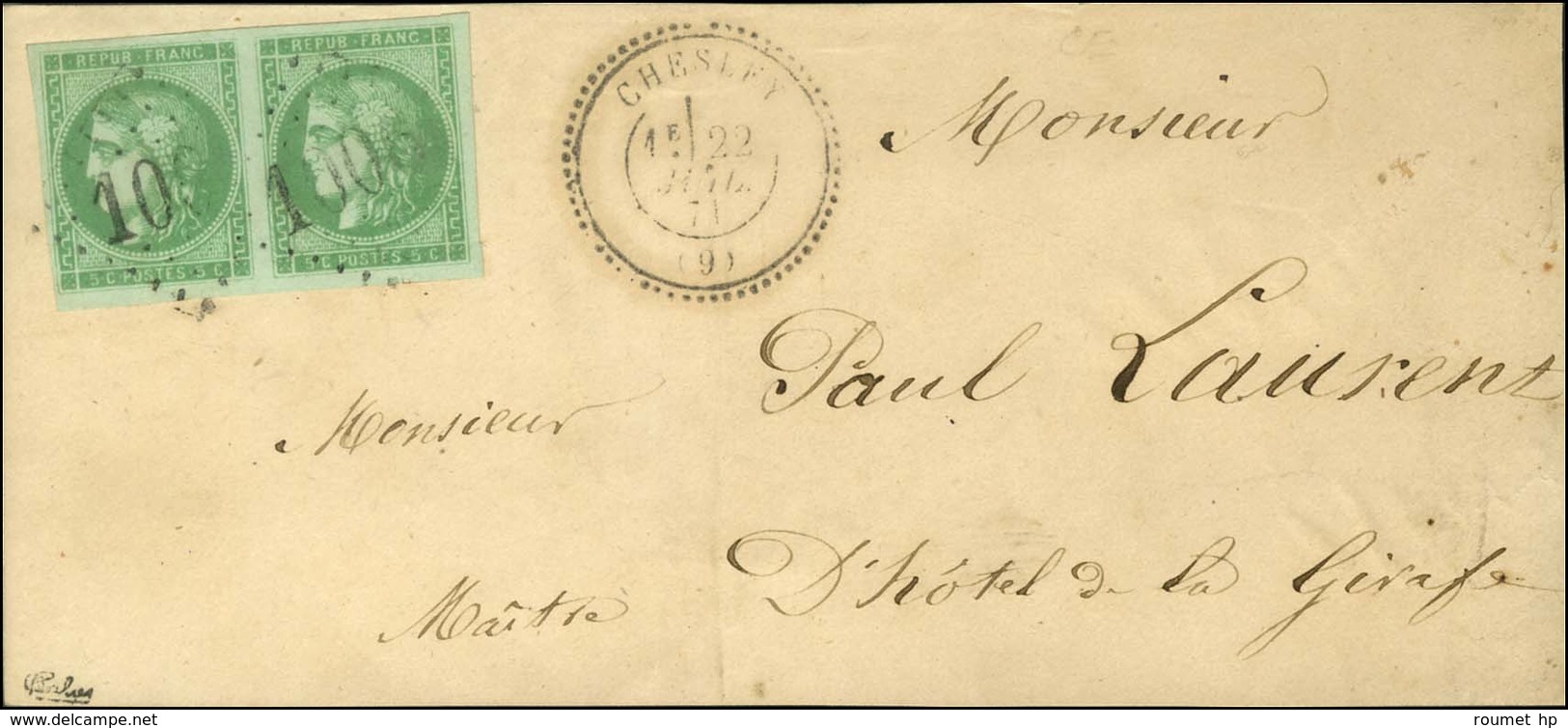 GC 1006 / N° 42 Paire Très Belles Marges Et Superbe Nuance Càd T 24 CHESLEY (9) 22 JUIL. 71 Sur Lettre Locale. Au Verso, - 1870 Ausgabe Bordeaux