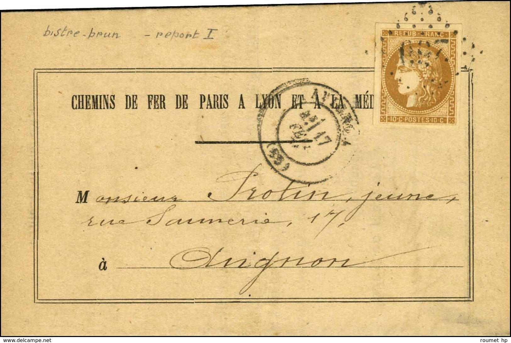 GC 260 / N° 43 Report 1 Bistre Brun Càd T 17 AVIGNON (86) 17 FEVR. 71 Sur Avis De Chemin De Fer Adressé Localement. - SU - 1870 Bordeaux Printing