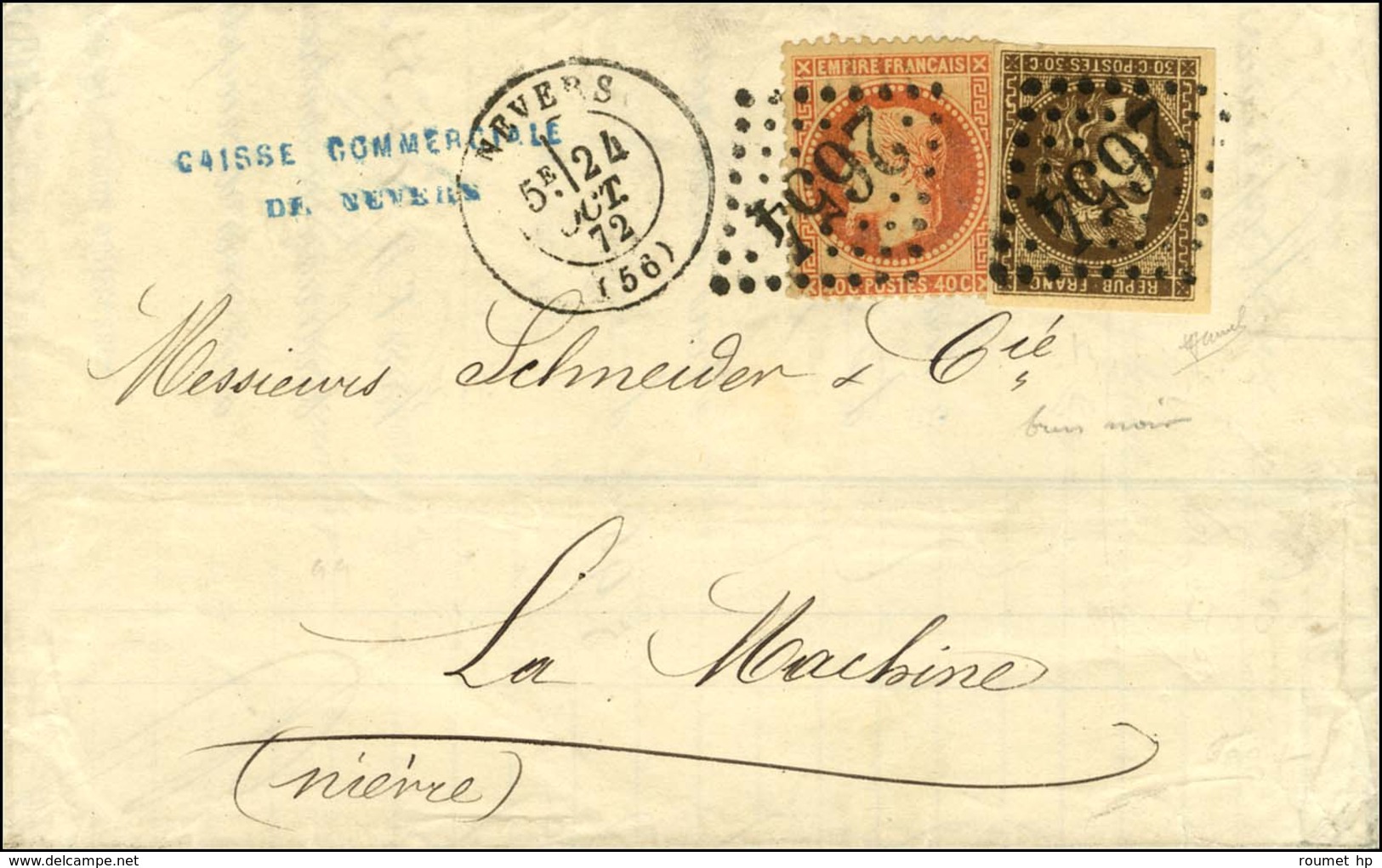 GC 2654 / N° 31 + 47 Brun Très Foncé Belles Marges Càd T 17 NEVERS (56) 24 OCT. 72 Sur Lettre Pour La Machine. - SUP. -  - 1870 Bordeaux Printing