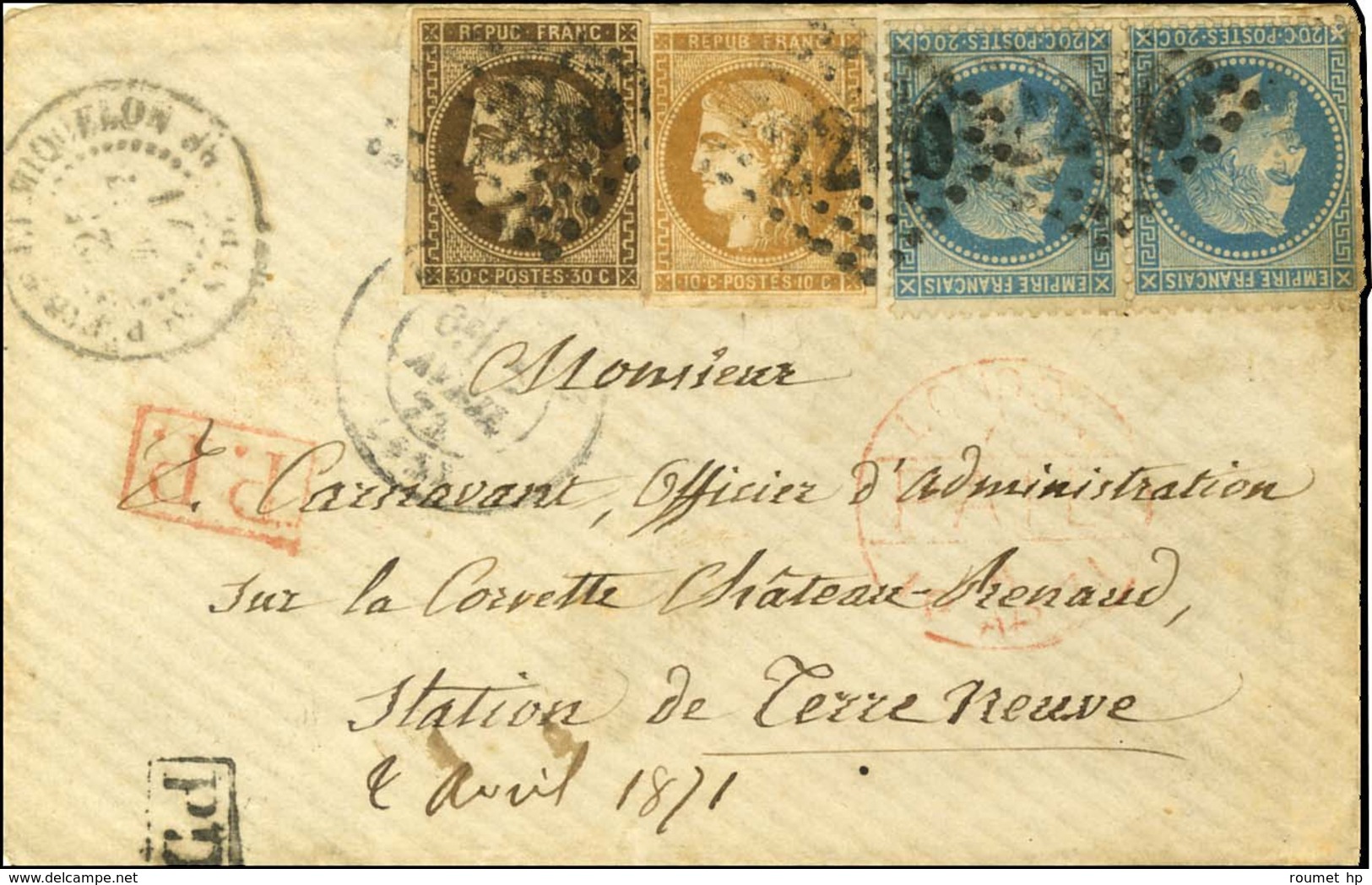 GC 2240 / N° 29 Paire + 43 + 47 Càd T 17 MARSEILLE (12) 5 AVRIL 71 Sur Lettre Adressée à Un Officier Sur La Corvette Châ - 1870 Bordeaux Printing