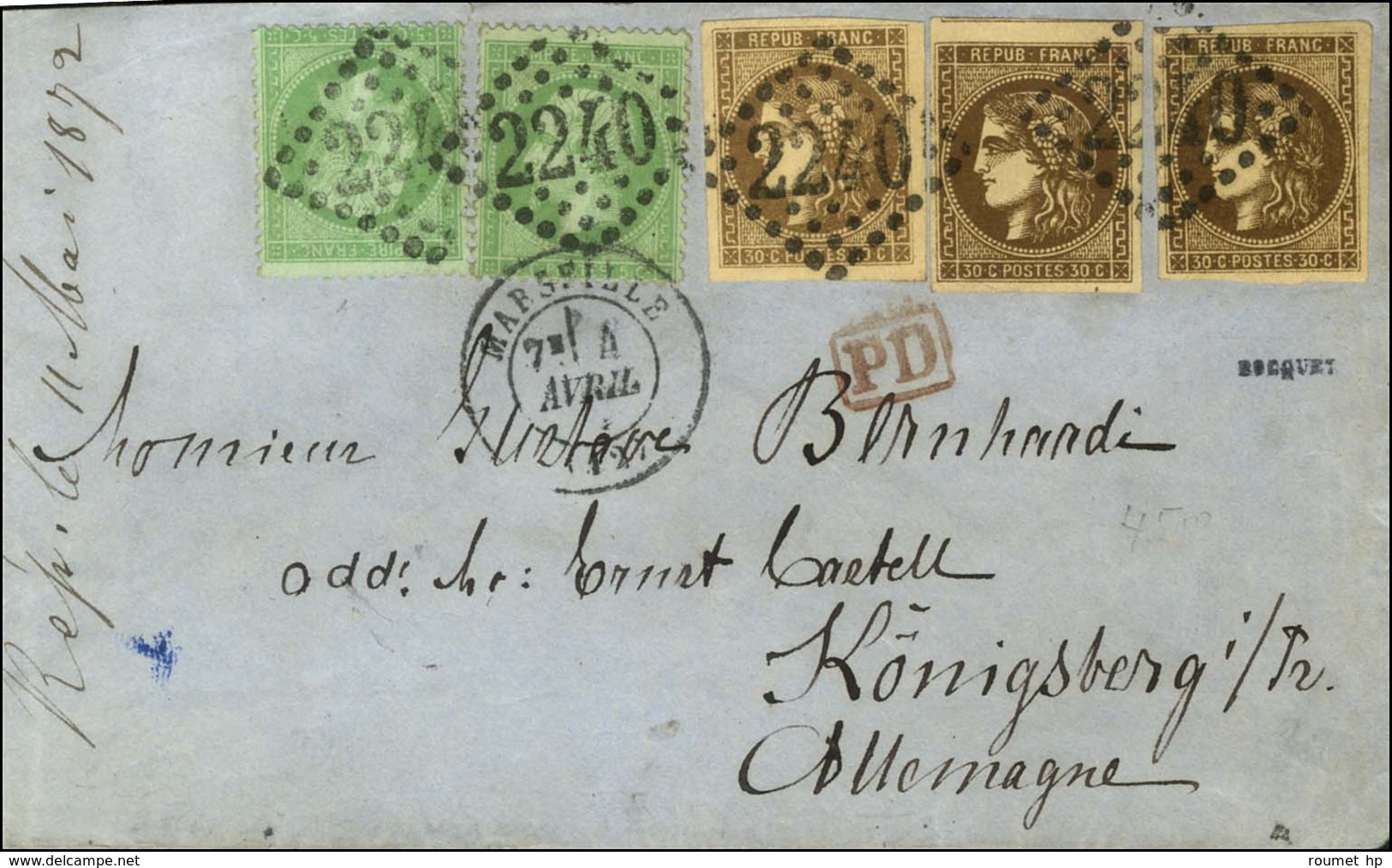 GC 2240 / N° 20 (2) + 47 (3 Provenant De 2 Planches Distinctes : 1 Ex Brun Et 2 Ex Brun Très Foncé) Càd T 17 MARSEILLE ( - 1870 Bordeaux Printing