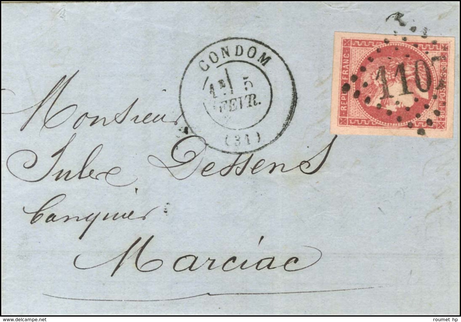 GC 1107 / N° 49 Superbes Marges Càd T 17 CONDOM (31) 5 FEVR. 71 Sur Lettre Légèrement Incomplète Pour Marciac. - SUP. -  - 1870 Uitgave Van Bordeaux