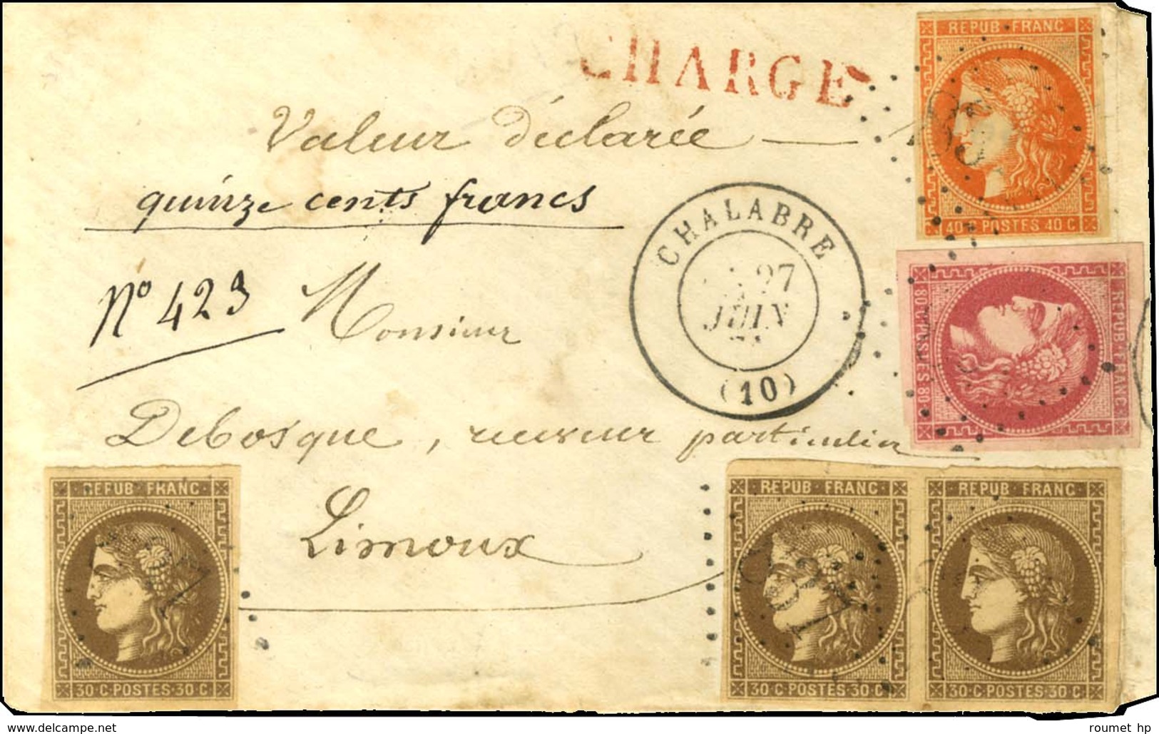 GC 837 / N° 47 (1 Ex + 1 Paire) + 48 + 49 Tous Les Timbres Très Belles Marges Càd T 17 CHALABRE (10) 27 JUIN 71 Sur Lett - 1870 Uitgave Van Bordeaux