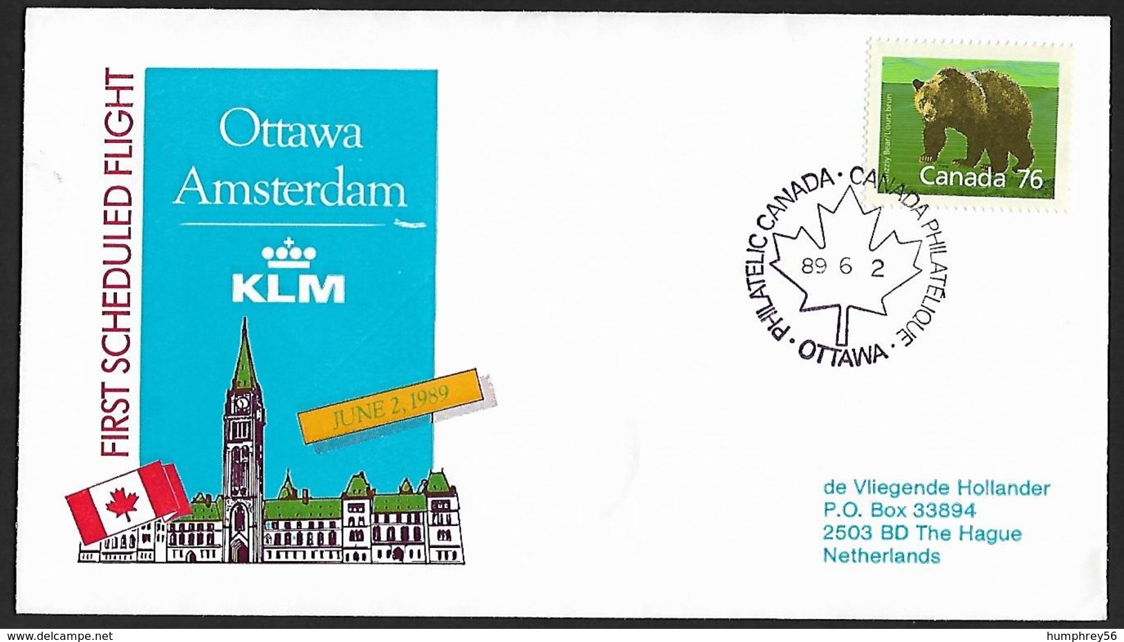 1989 - CANADA - Cover + Y&T 1082 [Ursus Arctos Horribilis] + OTTAWA - Lettres & Documents