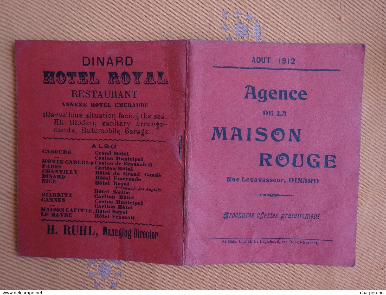 DEPLIANT TOURISTIQUE GUIDE  AOUT 1912 AGENCE DE LA MAISON ROUGE DINARD - Dépliants Touristiques