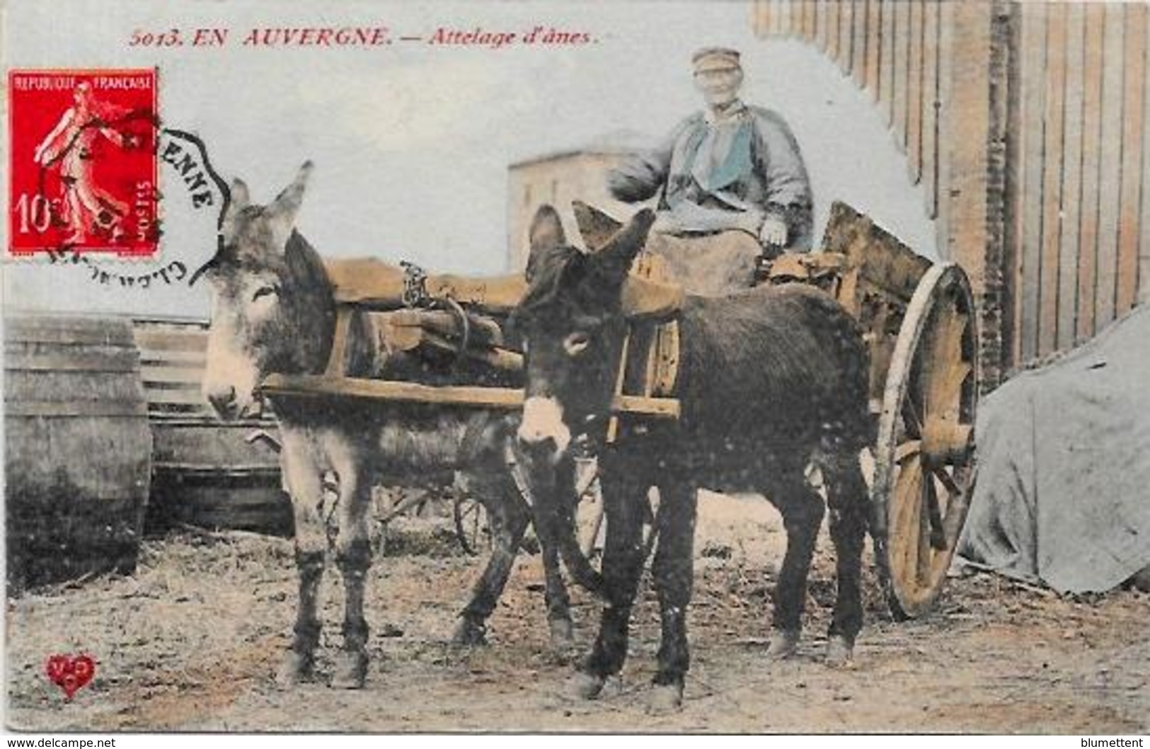 Cpa Région Auvergne Attelage Métier Circulé Anes - Auvergne