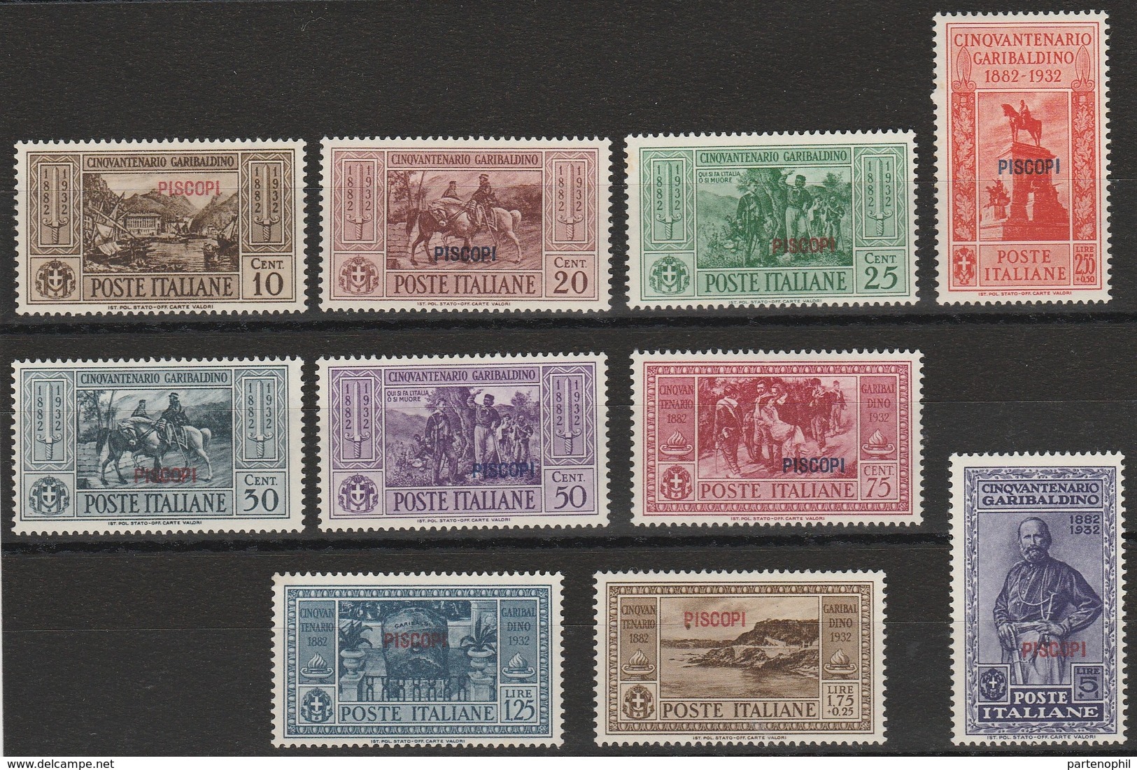 PISCOPI 373 * 1933 – Garibaldi N. 17/26. MH - Ägäis (Piscopi)