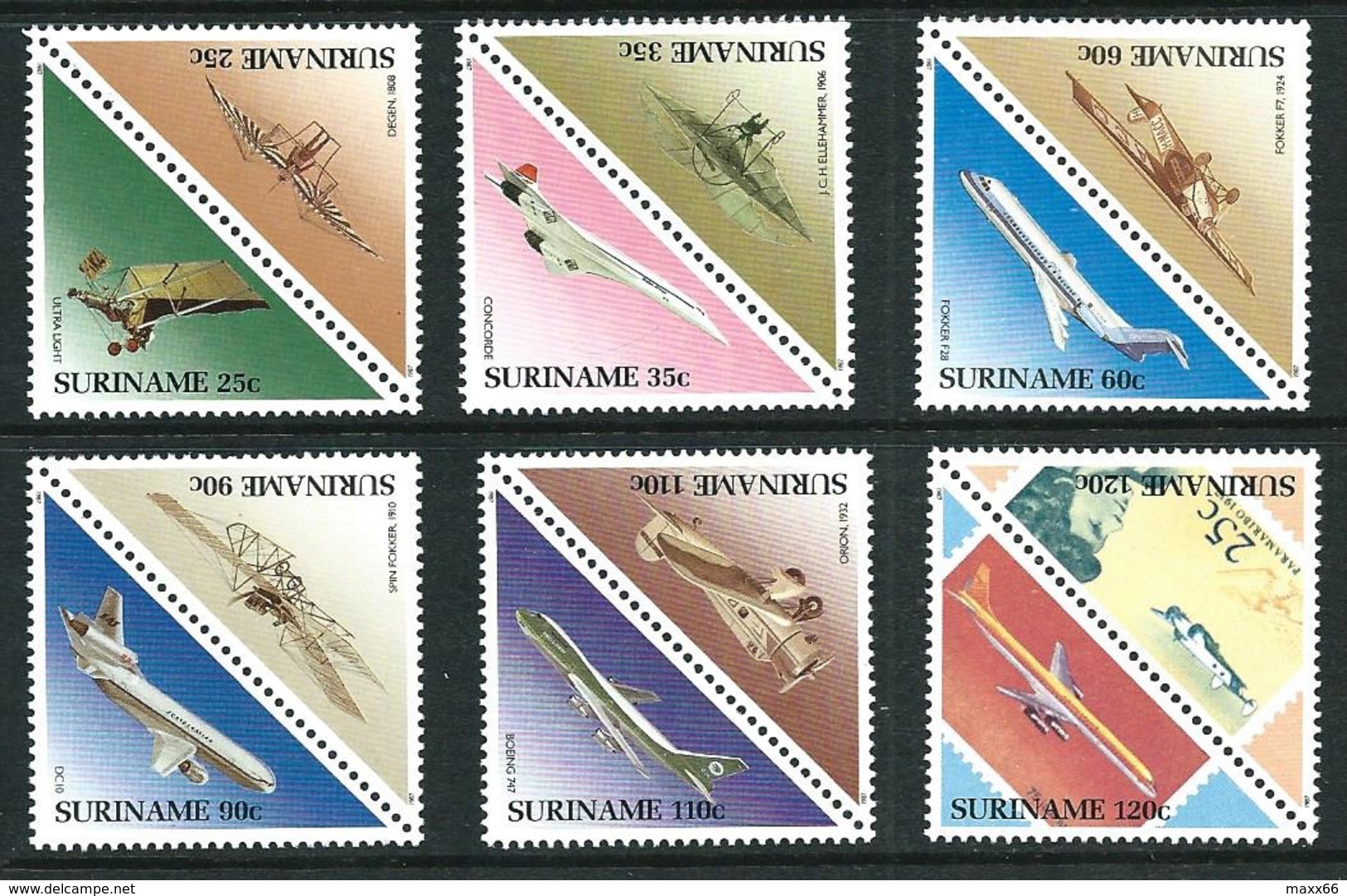 SURINAME MNH - 1987 Aircraft - Aerei - Vari Cent - Michel SR 1223 1234 - Suriname