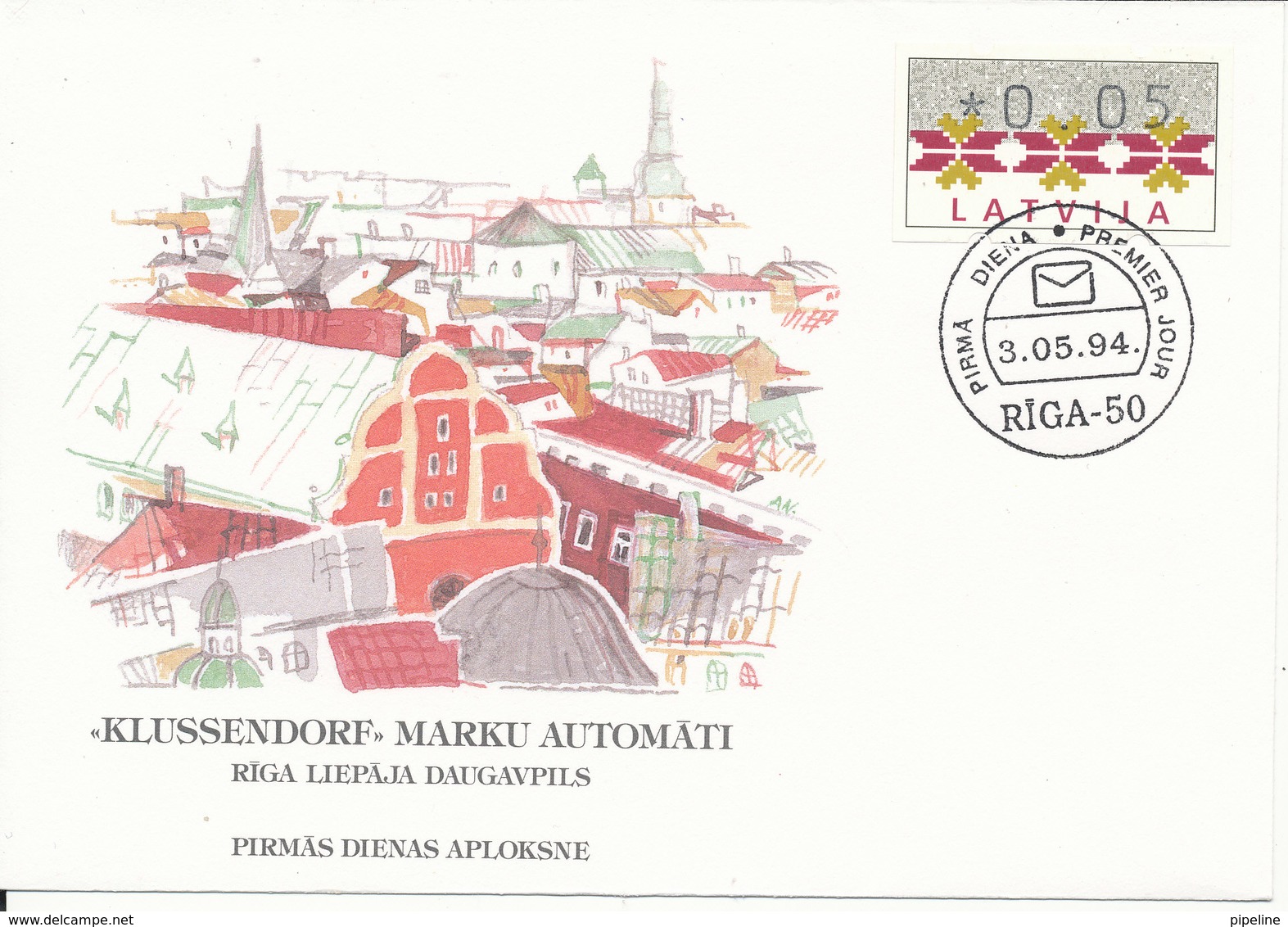 Latvia FDC 3-5-1994 ATM Label With Very Nice Cachet - Machine Labels [ATM]