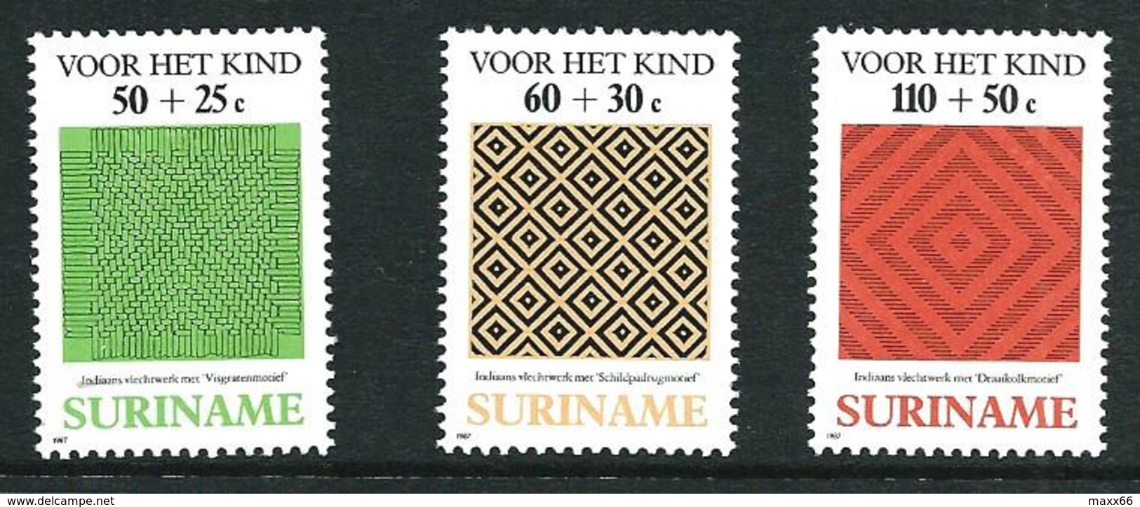 SURINAME MNH - 1987 Child Welfare - Indian Weaving - Vari Cent - Michel SR 1240 1242 - Suriname