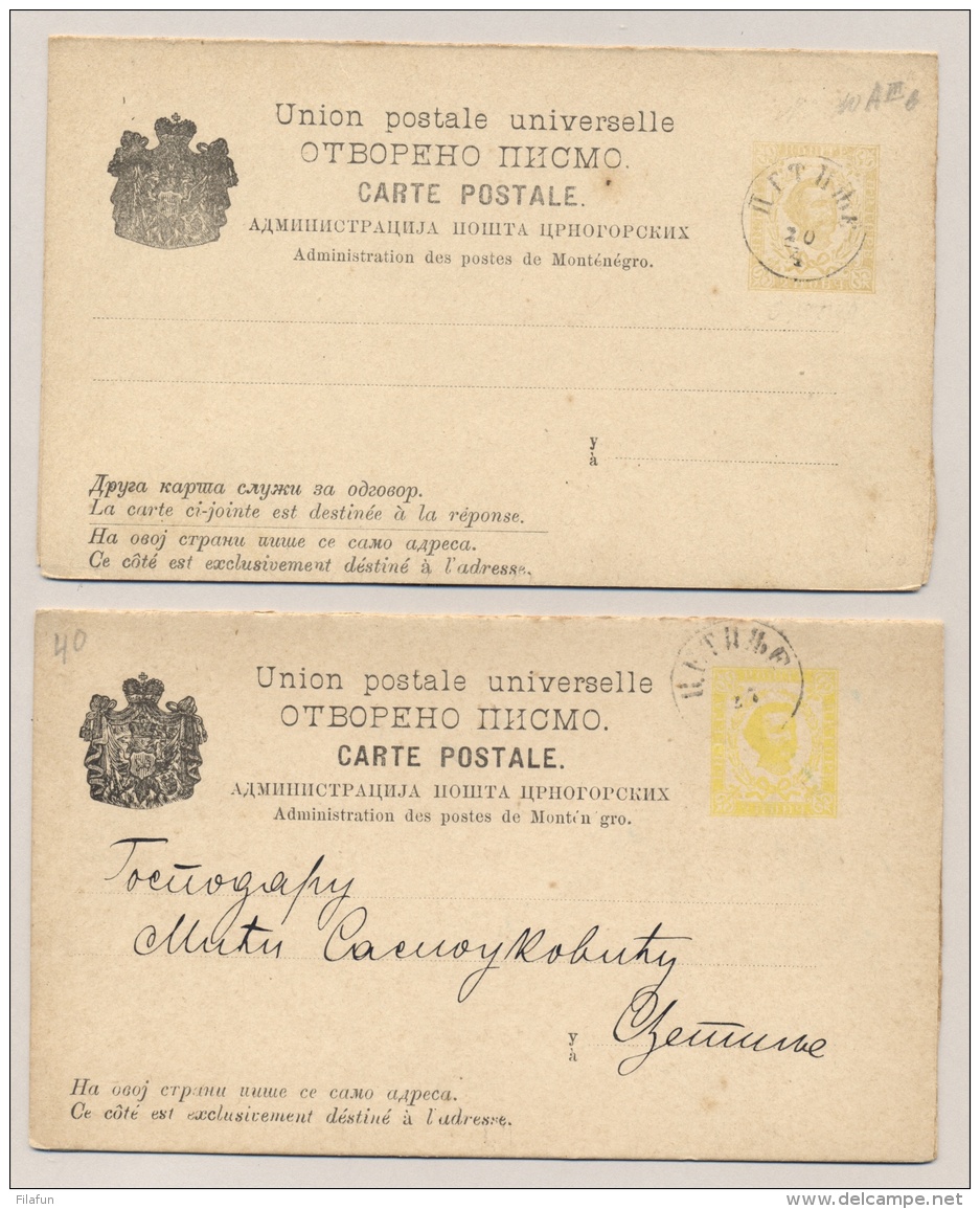 Montenegro - 1892 - 2+2 Nkr Carte Postale, Normal Card + Card With Wrong Footer - Montenegro